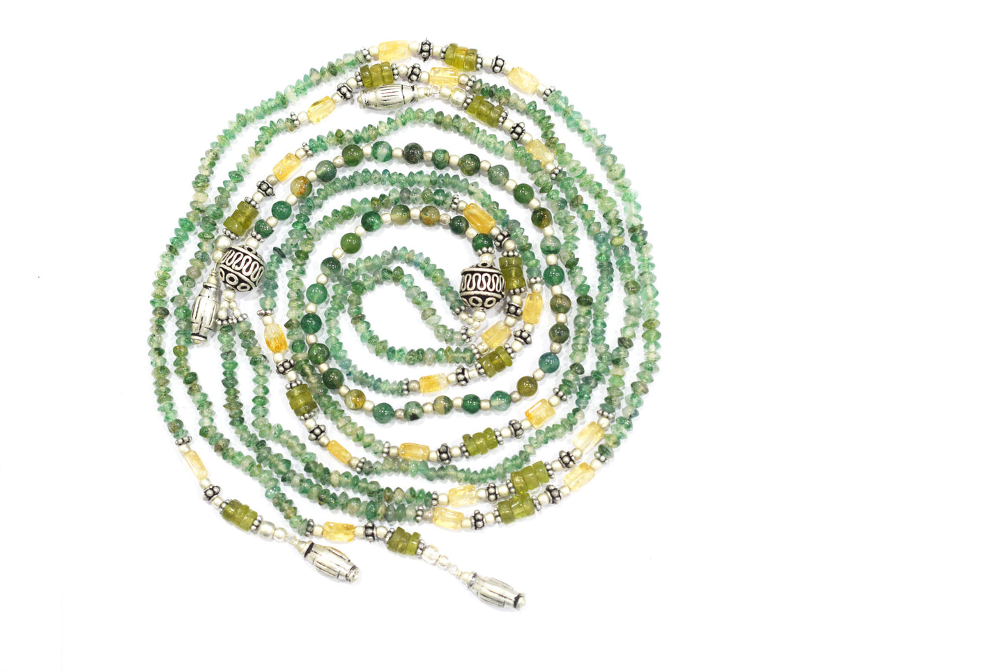 Natural Green Aventurine and Citrine Layered Tassel Necklace Set, Multi Strand Gemstone Statement Jewelry with Dangle Earrings, Healing Crystal Gift, 32845