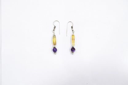 Natural Rainbow Fluorite Tassel Necklace Set - Purple and Yellow Gemstone Beaded Y Necklace with Matching Earrings , 32846
