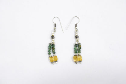 Natural Green Aventurine and Citrine Layered Tassel Necklace Set, Multi Strand Gemstone Statement Jewelry with Dangle Earrings, Healing Crystal Gift, 32847