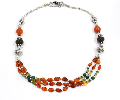 Natural Carnelian and Green Aventurine Necklace Set - Multi-Strand Peridot and Boulder Opal Gemstone Beaded Jewelry, 32848
