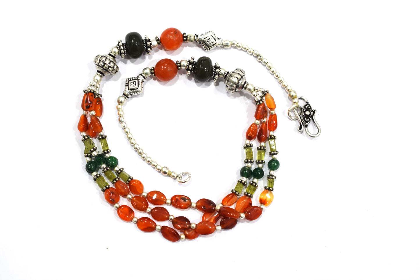 Natural Carnelian and Green Aventurine Necklace Set - Multi-Strand Peridot and Boulder Opal Gemstone Beaded Jewelry, 32848