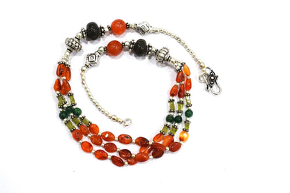 Natural Carnelian and Green Aventurine Necklace Set - Multi-Strand Peridot and Boulder Opal Gemstone Beaded Jewelry, 32848