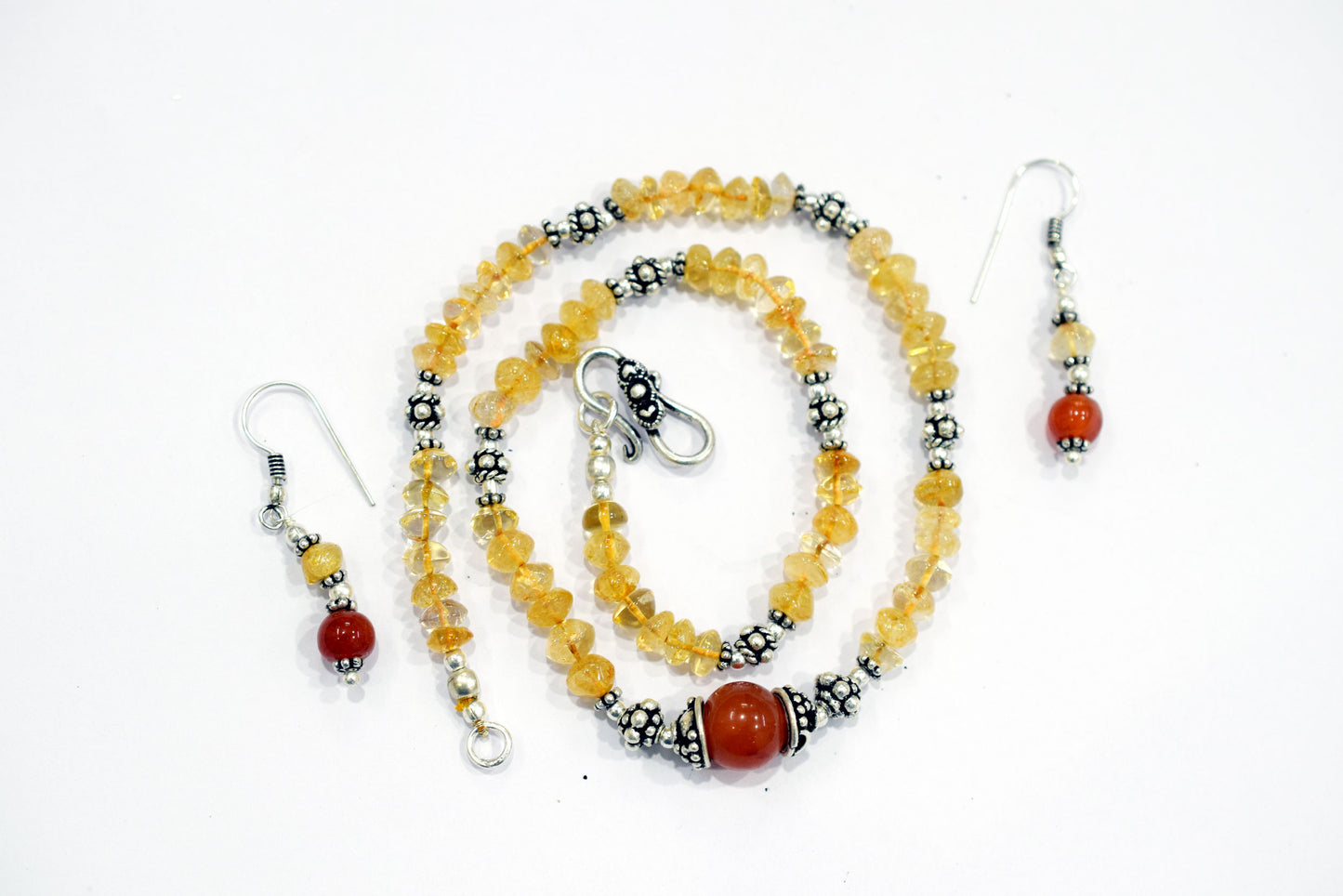 Natural Citrine and Carnelian Choker Necklace  Jewelry Set with Dangle Earrings ,Gift for Her, 32849