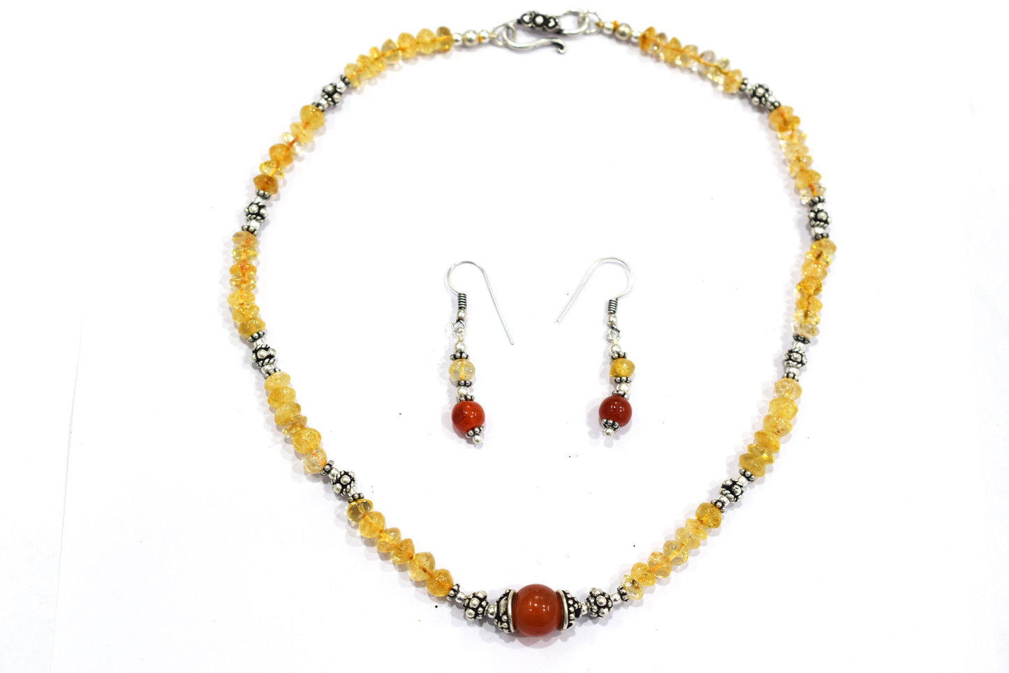 Natural Citrine and Carnelian Choker Necklace  Jewelry Set with Dangle Earrings ,Gift for Her, 32849