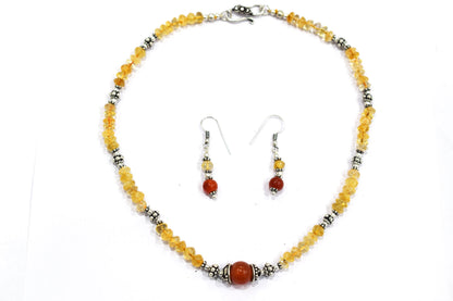 Natural Citrine and Carnelian Choker Necklace  Jewelry Set with Dangle Earrings ,Gift for Her, 32849