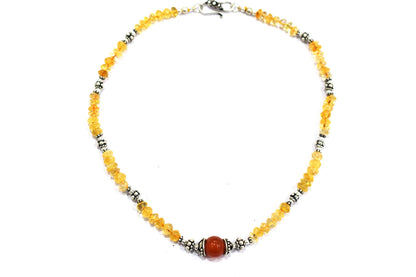 Natural Citrine and Carnelian Choker Necklace  Jewelry Set with Dangle Earrings ,Gift for Her, 32849