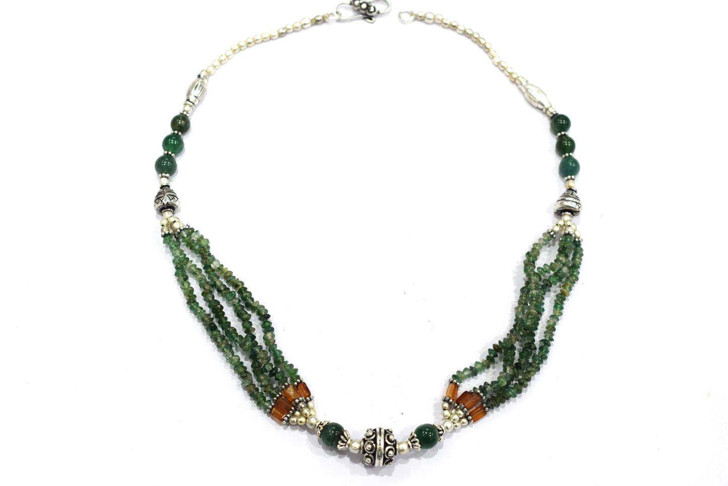 Natural Green Aventurine, Hessonite Multi Strand Necklace Set with Dangle Earrings, Handmade Layered Gemstone, 32850
