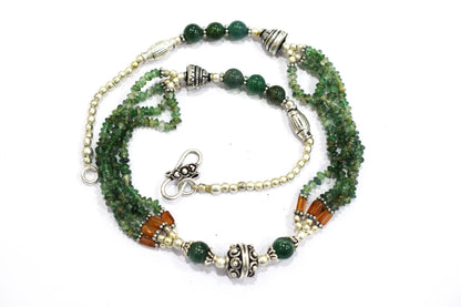 Natural Green Aventurine, Hessonite Multi Strand Necklace Set with Dangle Earrings, Handmade Layered Gemstone, 32850