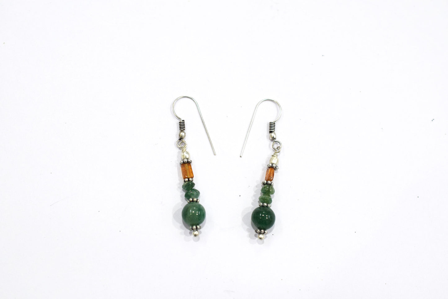 Natural Green Aventurine, Hessonite Multi Strand Necklace Set with Dangle Earrings, Handmade Layered Gemstone, 32850