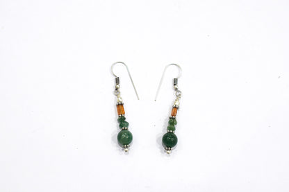 Natural Green Aventurine, Hessonite Multi Strand Necklace Set with Dangle Earrings, Handmade Layered Gemstone, 32850