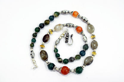 Natural Cats Eye and Green Aventurine Necklace Set - Carnelian and Citrine Beaded Gemstone Jewelry, 32851