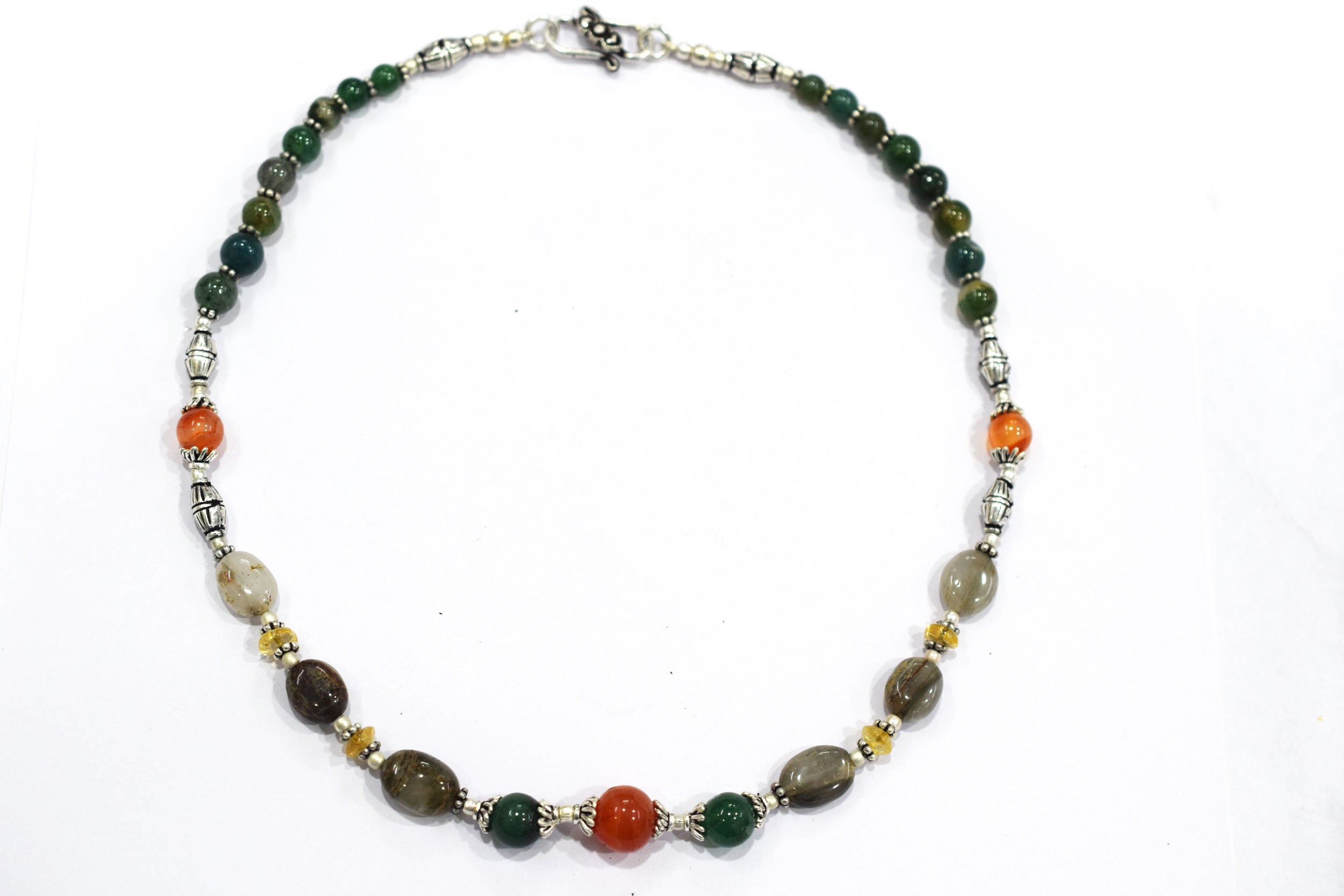 Natural Cats Eye and Green Aventurine Necklace Set - Carnelian and Citrine Beaded Gemstone Jewelry, 32851