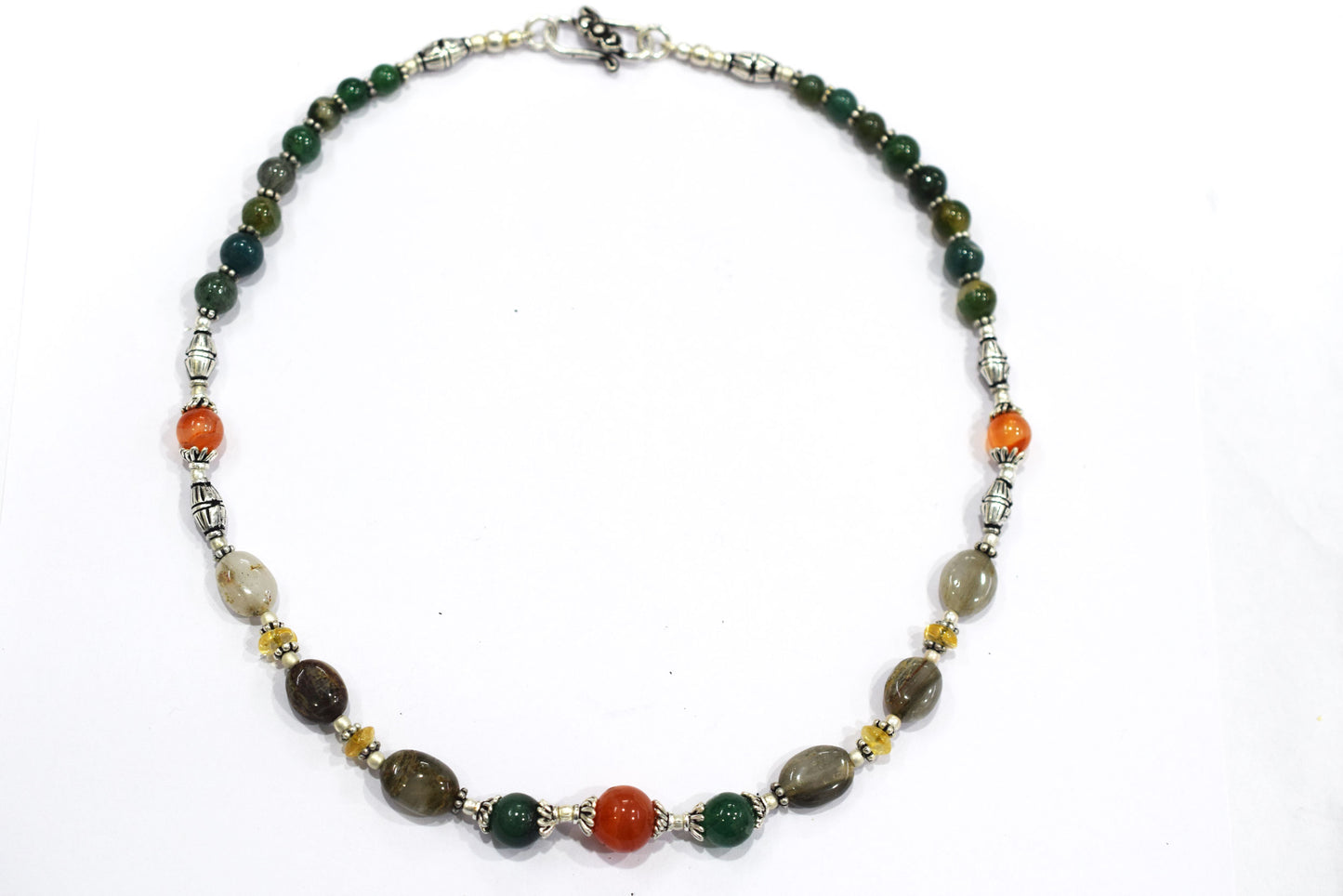 Natural Cats Eye and Green Aventurine Necklace Set - Carnelian and Citrine Beaded Gemstone Jewelry, 32851