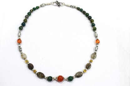 Natural Cats Eye and Green Aventurine Necklace Set - Carnelian and Citrine Beaded Gemstone Jewelry, 32851