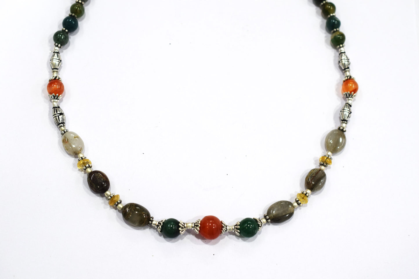Natural Cats Eye and Green Aventurine Necklace Set - Carnelian and Citrine Beaded Gemstone Jewelry, 32851