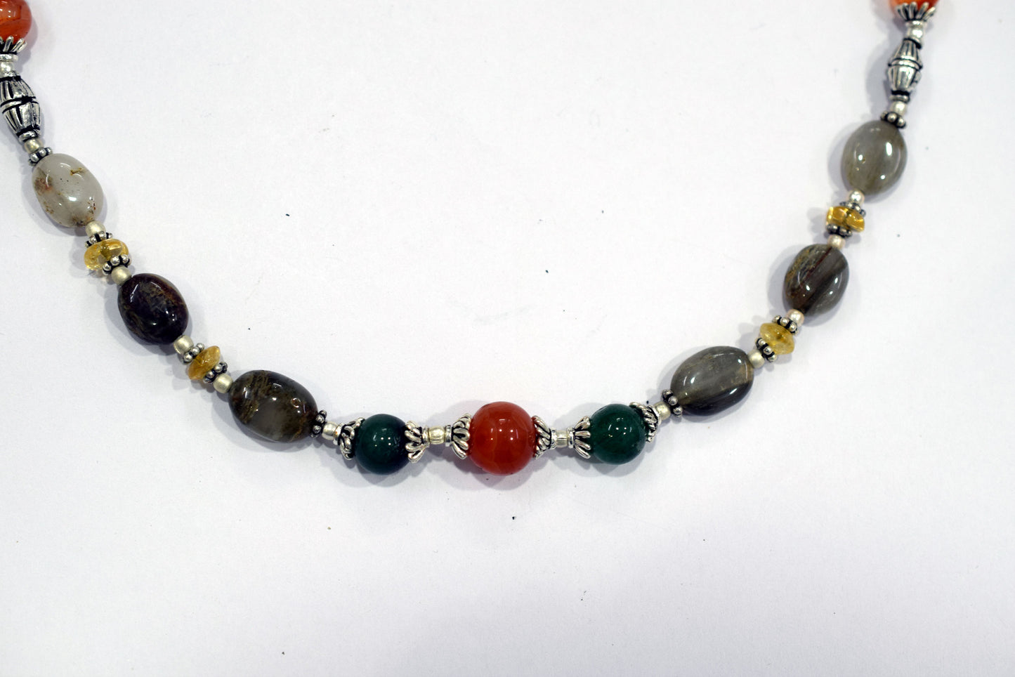 Natural Cats Eye and Green Aventurine Necklace Set - Carnelian and Citrine Beaded Gemstone Jewelry, 32851