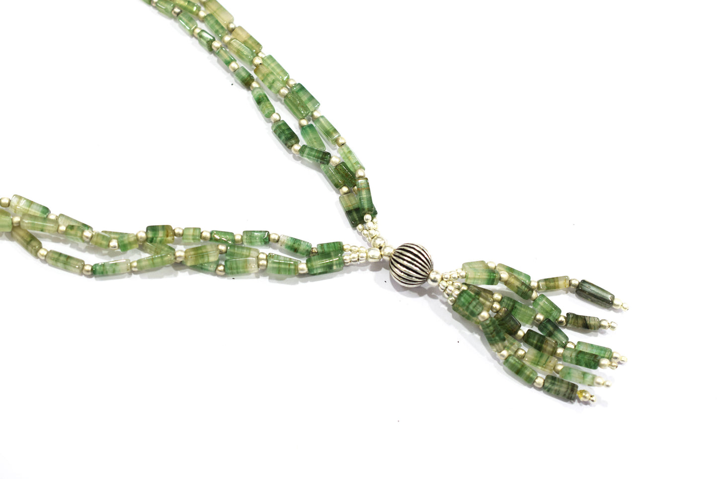Natural Green Aventurine Multi Strand Necklace Set with Dangle Earrings, Handmade Layered Gemstone, 32852