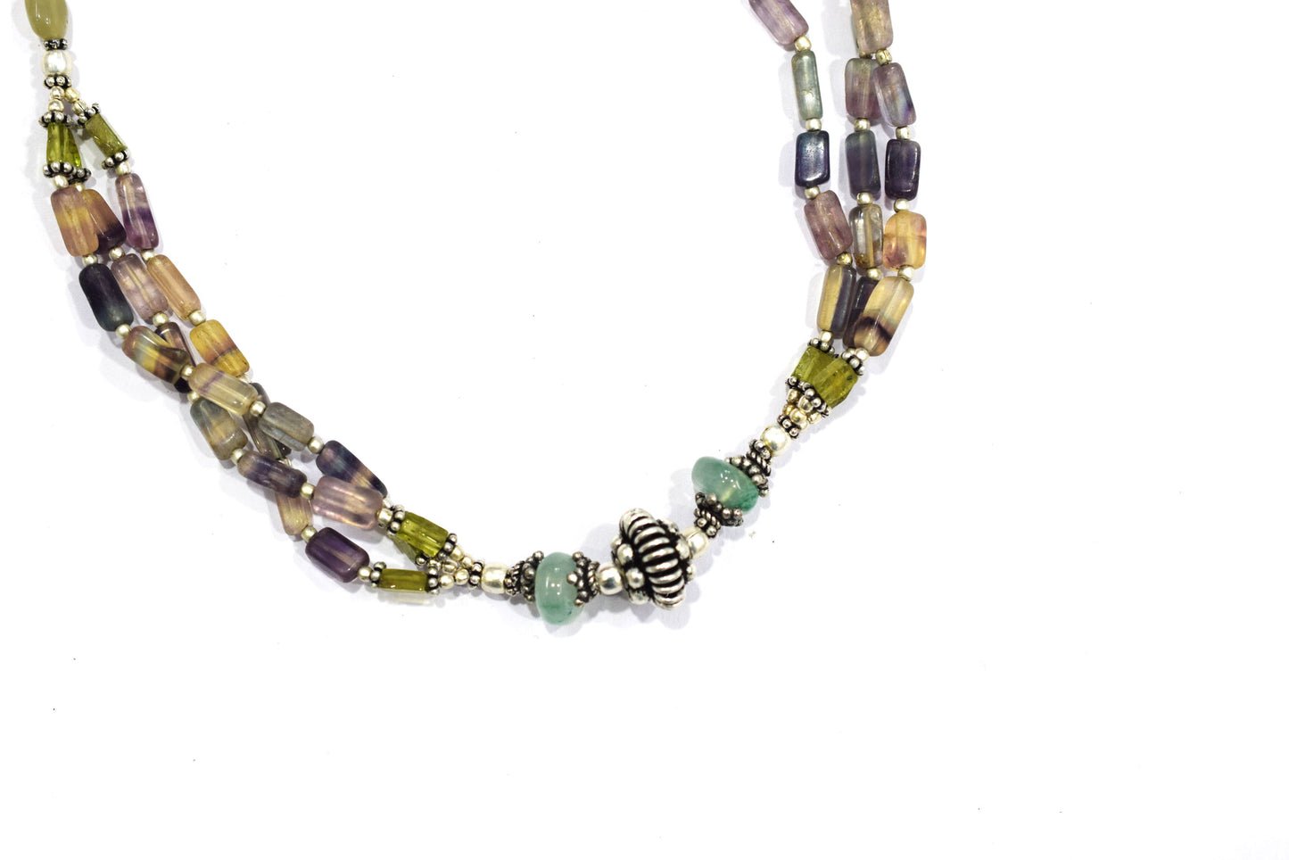 Natural Aventurine and Multi Fluorite Necklace Set - Multi-Strand Yellow Gemstone Beaded Necklace with Drop Earrings, 32854