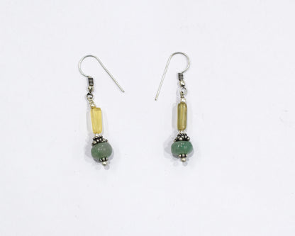 Natural Aventurine and Multi Fluorite Necklace Set - Multi-Strand Yellow Gemstone Beaded Necklace with Drop Earrings, 32854