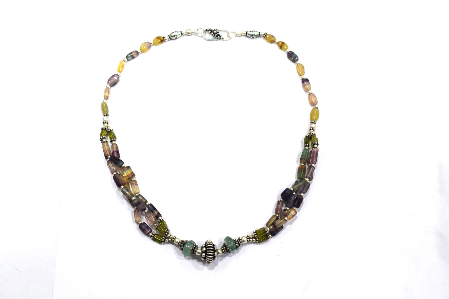 Natural Aventurine and Multi Fluorite Necklace Set - Multi-Strand Yellow Gemstone Beaded Necklace with Drop Earrings, 32854