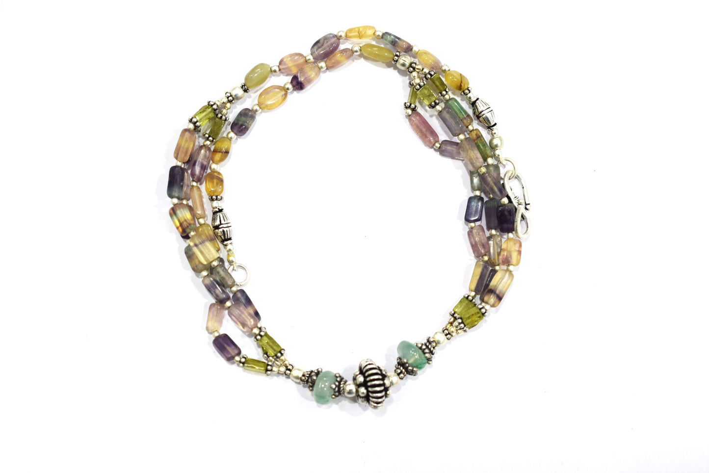 Natural Aventurine and Multi Fluorite Necklace Set - Multi-Strand Yellow Gemstone Beaded Necklace with Drop Earrings, 32854