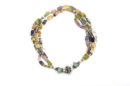 Natural Aventurine and Multi Fluorite Necklace Set - Multi-Strand Yellow Gemstone Beaded Necklace with Drop Earrings, 32854