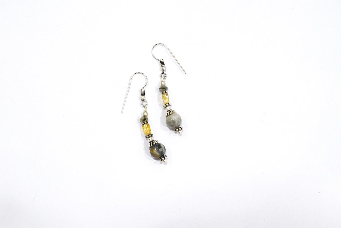 Multi Strand Citrine and Black Rutile Quartz Necklace, Rutilated Quartz Beaded Tassel Necklace with earrings ,32855