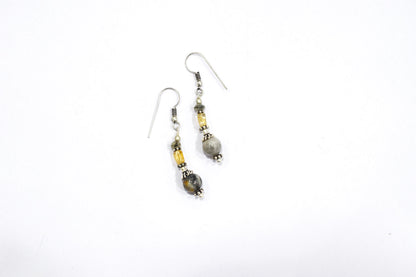 Multi Strand Citrine and Black Rutile Quartz Necklace, Rutilated Quartz Beaded Tassel Necklace with earrings ,32855