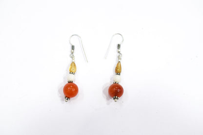 Natural Hessonite Garnet and Carnelian Necklace Set - Multi-Strand White Agate Statement Choker with Drop Earrings, 32859