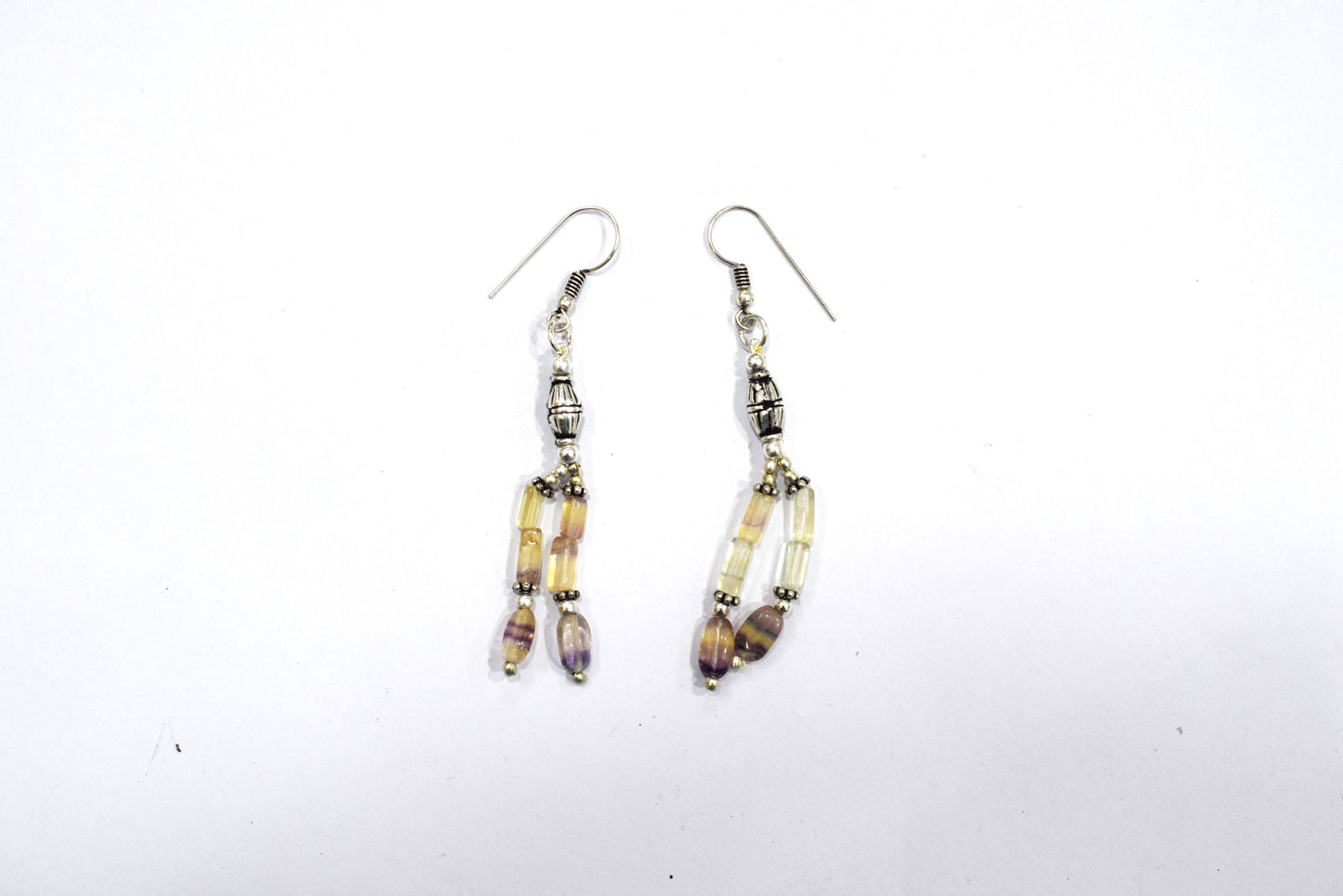 Natural Amethyst and Multi Fluorite Necklace Set - Multi-Strand Yellow and Purple Gemstone Beaded Necklace with Drop Earrings, 32861
