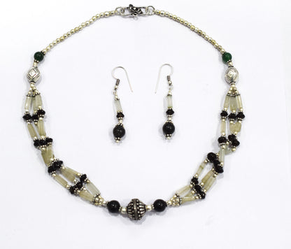 Natural Smoky and Black Onyx Necklace Set - Multi-Strand Green Aventurine Accent Jewelry, 32862
