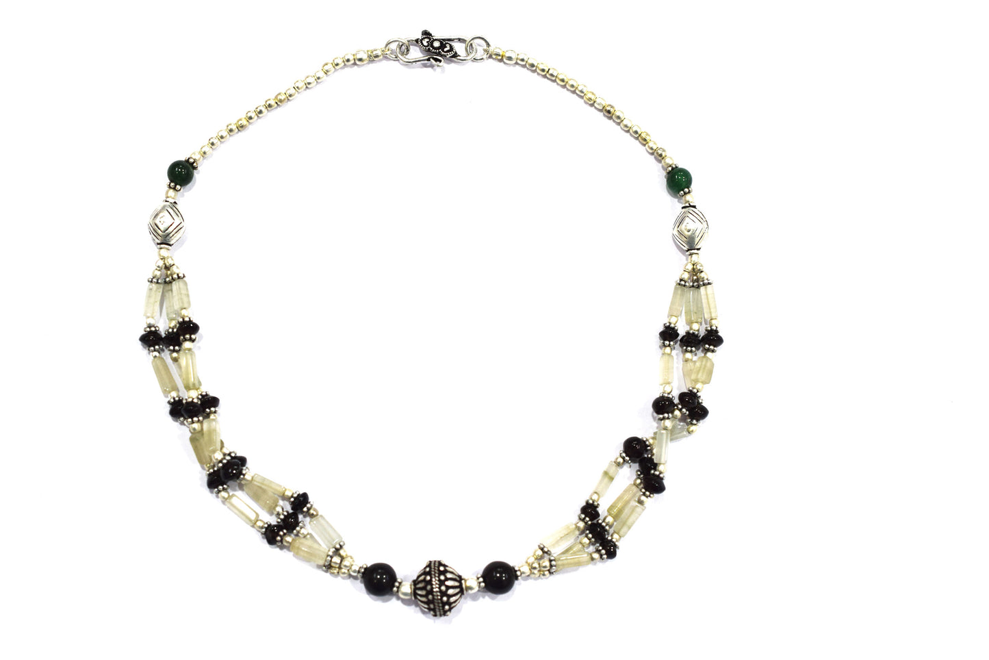 Natural Smoky and Black Onyx Necklace Set - Multi-Strand Green Aventurine Accent Jewelry, 32862