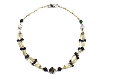 Natural Smoky and Black Onyx Necklace Set - Multi-Strand Green Aventurine Accent Jewelry, 32862
