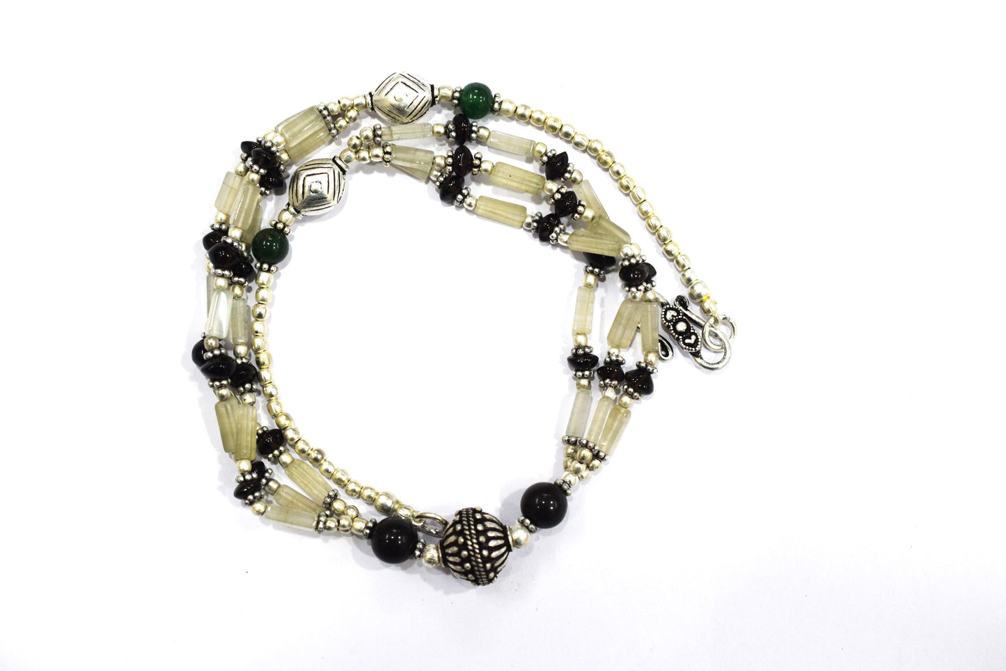 Natural Smoky and Black Onyx Necklace Set - Multi-Strand Green Aventurine Accent Jewelry, 32862