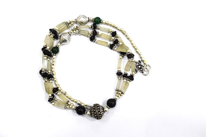 Natural Smoky and Black Onyx Necklace Set - Multi-Strand Green Aventurine Accent Jewelry, 32862