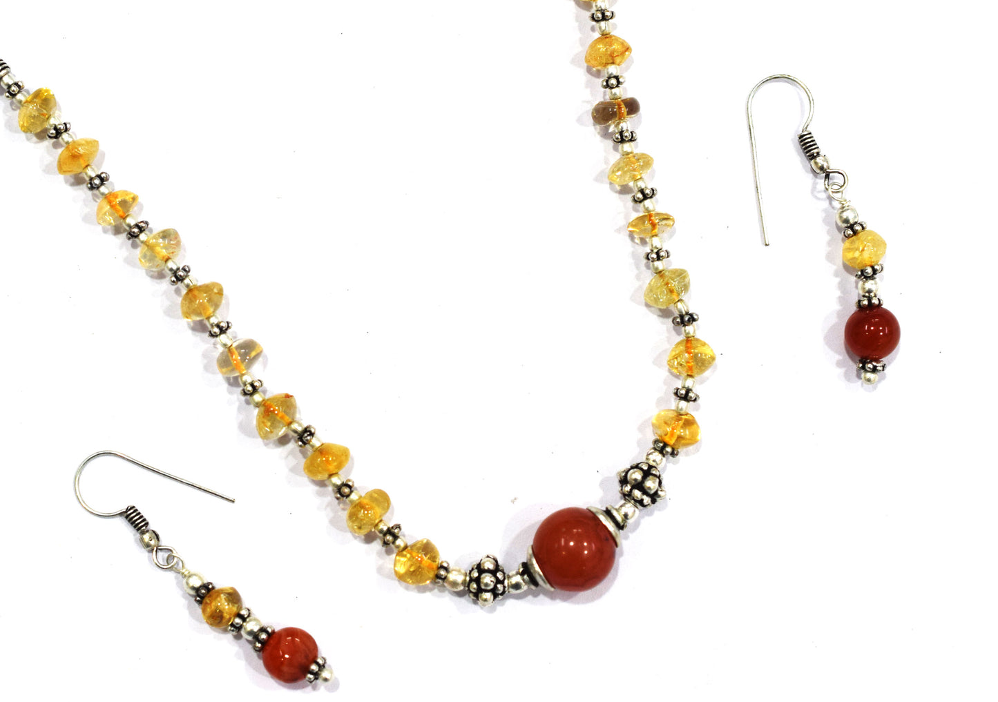 Natural Citrine,Garnet  and Carnelian Choker Necklace  Jewelry Set with Dangle Earrings ,Gift for Her, 32863
