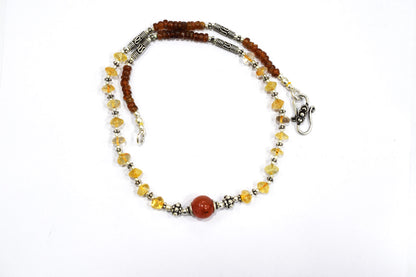 Natural Citrine,Garnet  and Carnelian Choker Necklace  Jewelry Set with Dangle Earrings ,Gift for Her, 32863