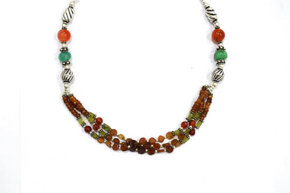 Hessonite and Carnelian Beaded Necklace Set, Natural Peridot & Green Quartz Jewelry Set for Women, 32865