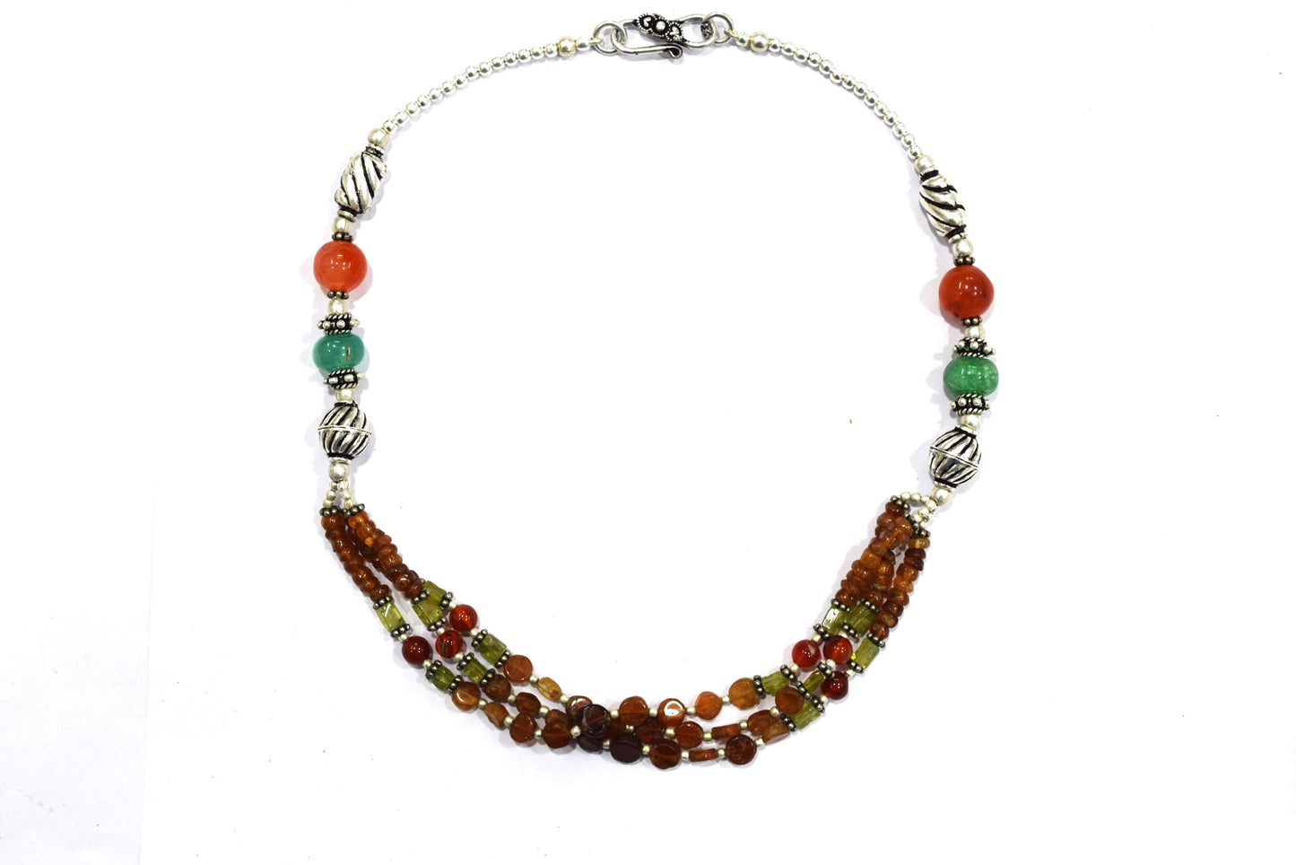 Hessonite and Carnelian Beaded Necklace Set, Natural Peridot & Green Quartz Jewelry Set for Women, 32865