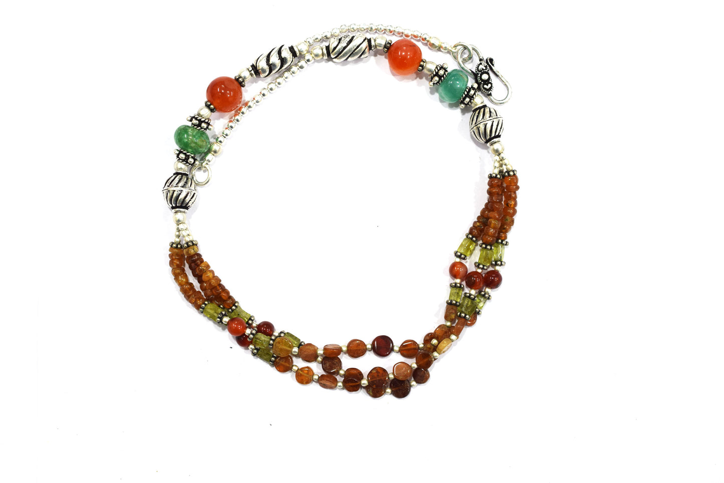 Hessonite and Carnelian Beaded Necklace Set, Natural Peridot & Green Quartz Jewelry Set for Women, 32865