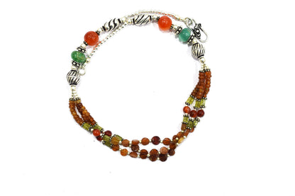 Hessonite and Carnelian Beaded Necklace Set, Natural Peridot & Green Quartz Jewelry Set for Women, 32865