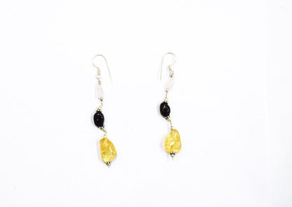 Natural Citrine Beaded Statement Necklace with Pink Rose Quartz and Garnet Earring Set, Gift For Her , 32866