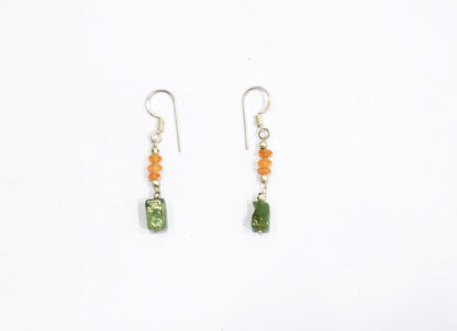 Green Aventurine Carnelian Lariat Necklace Set, Y-Shaped Beaded Gemstone Necklace and Earrings, 32867