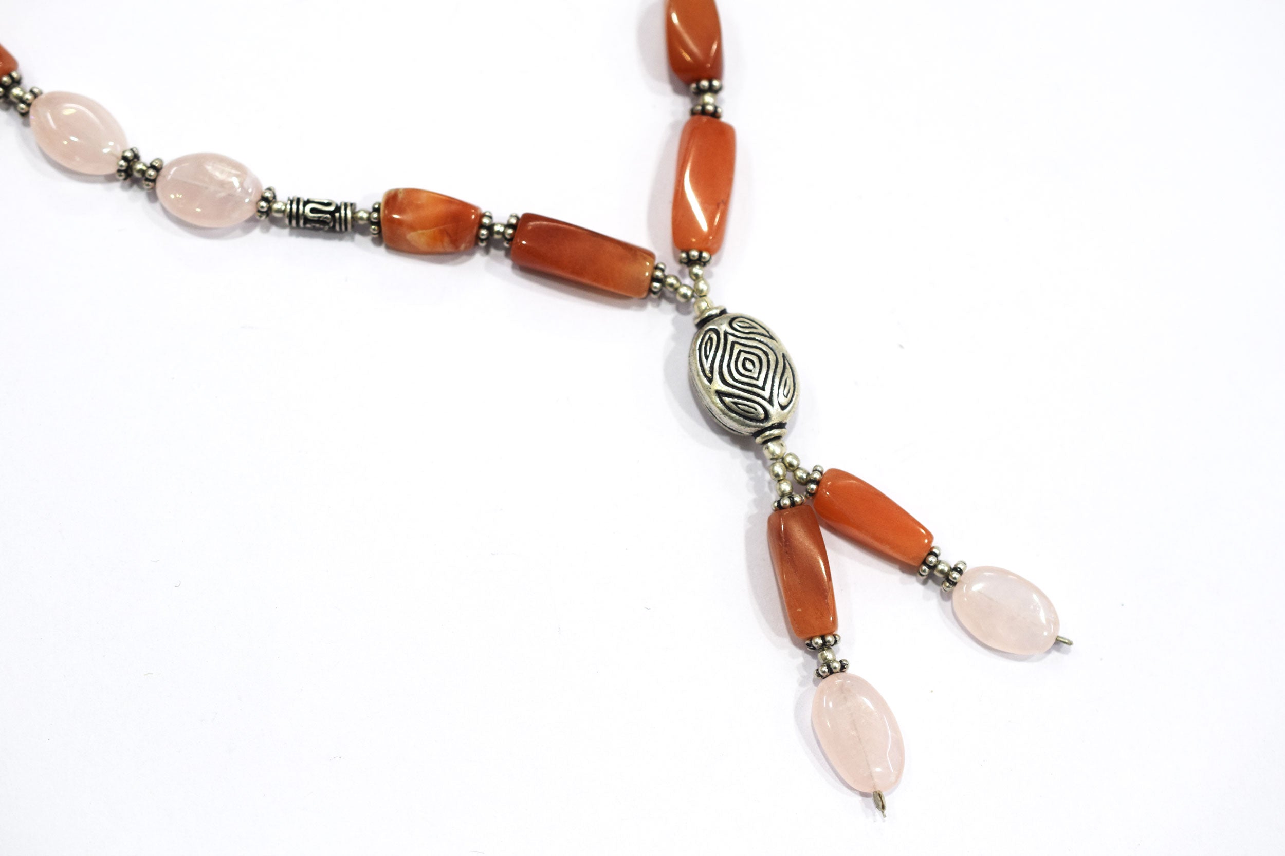 Natural Yellow Aventurine and Rose Quartz Jewelry Set, Beaded Y Drop Necklace with Matching Earrings, 32868