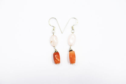 Natural Yellow Aventurine and Rose Quartz Jewelry Set, Beaded Y Drop Necklace with Matching Earrings, 32868