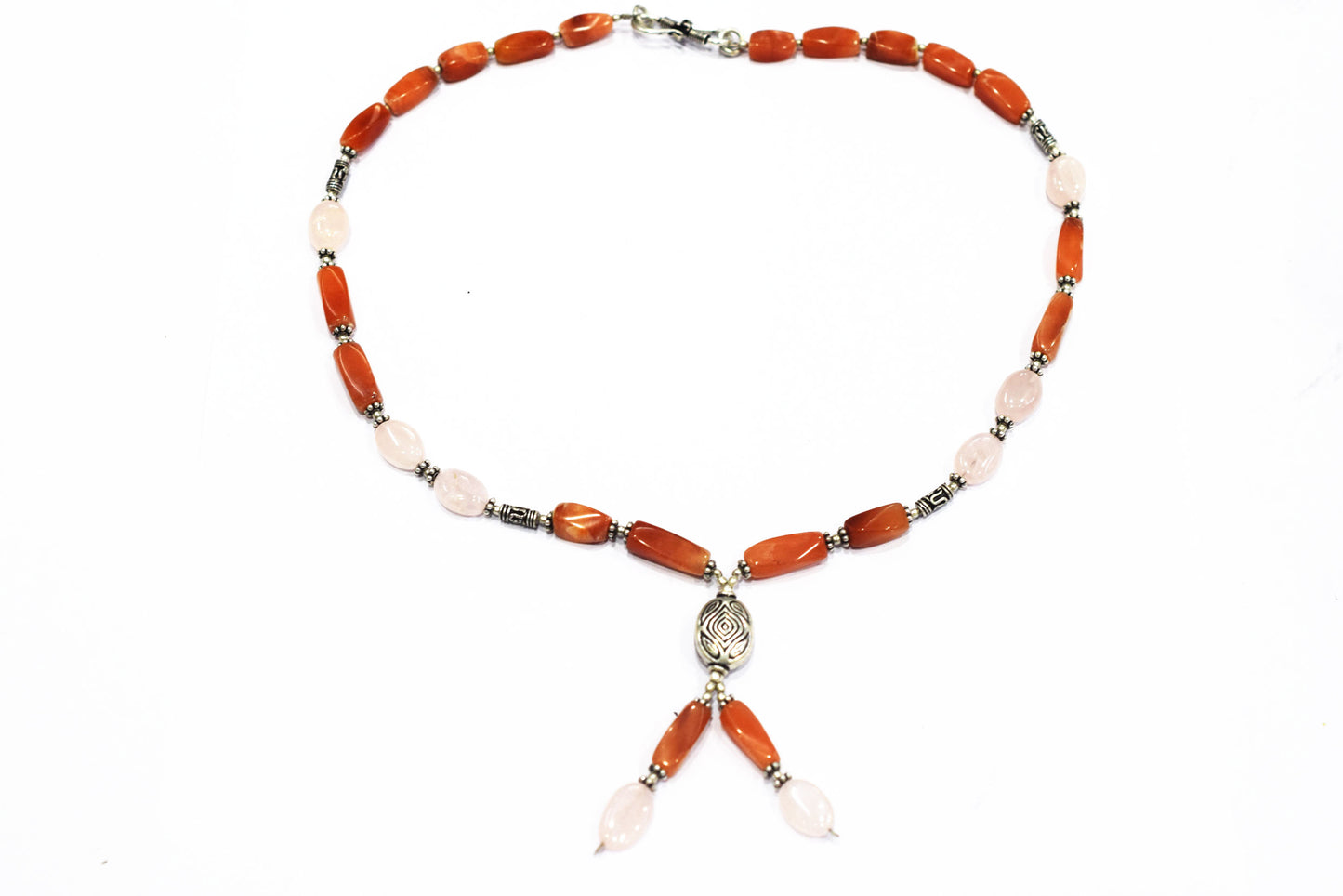Natural Yellow Aventurine and Rose Quartz Jewelry Set, Beaded Y Drop Necklace with Matching Earrings, 32868