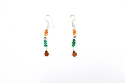 Carnelian Green Aventurine Multi-Strand Jewelry Set, 3-Layer Beaded Gemstone Necklace and Earrings, 32869