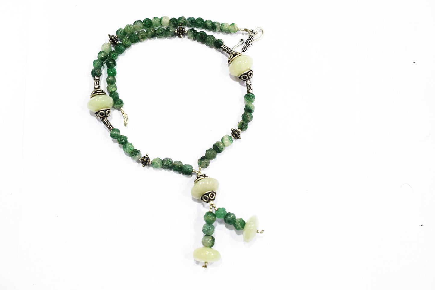 Green Aventurine Lariat Necklace Set, Beaded Gemstone Y-Necklace and Dangle Earrings,32870