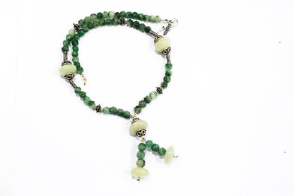 Green Aventurine Lariat Necklace Set, Beaded Gemstone Y-Necklace and Dangle Earrings,32870