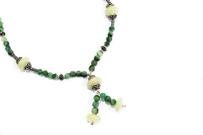 Green Aventurine Lariat Necklace Set, Beaded Gemstone Y-Necklace and Dangle Earrings,32870